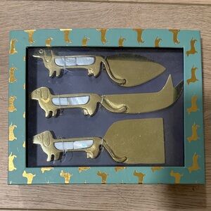Anthropologie Gold Dachshund Cheese Knife Set - New Box Condition